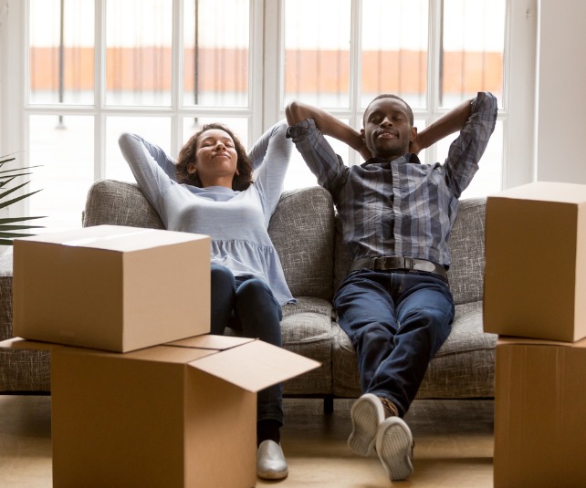 Couple relaxing after finishing a move
