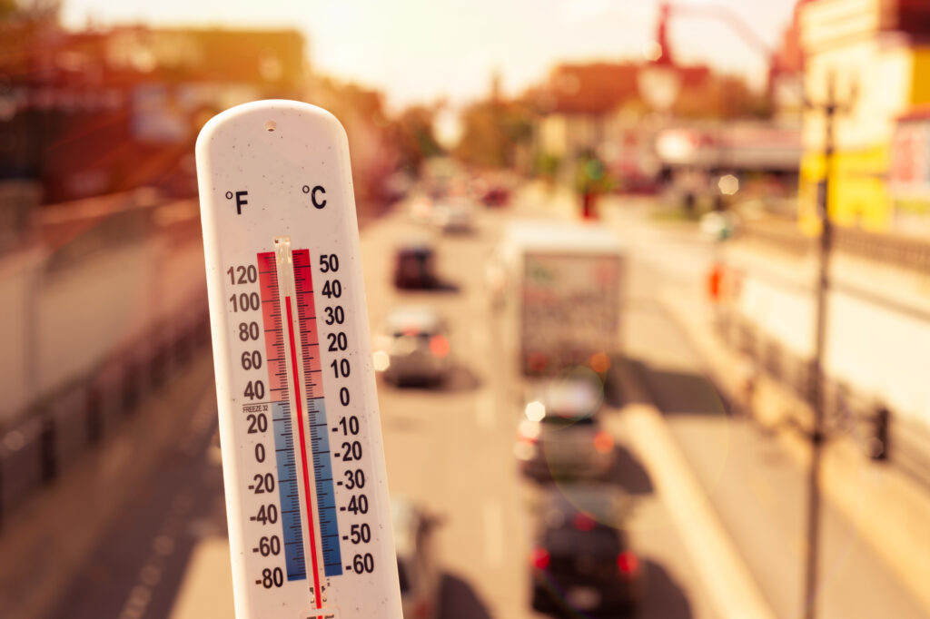 thermometer in front of road